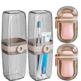 4 Pack Travel Soap Case and Toothbrush Travel Case Portable Soap Holder Toothbrush Holder with Cover Leakproof Soap Container with Lid Foaming Mesh Bag for Trip Bathroom Camping Gym Outdoor