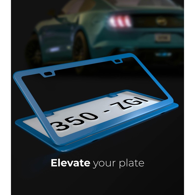 Deselen Blue License Plate Frame - 2-Hole Sleek Style, Stainless