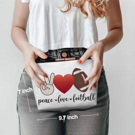 Funny Loves Football Cosmetic Bag for Women, Football Gifts, Football Lovers Gifts Makeup Bag Inspirational Cosmeticcase for Sport Football Coach Teacher Friend Birthday Friendship Christmas