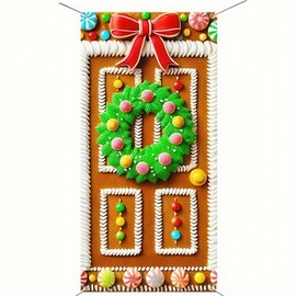 Christmas Gingerbread House Party Decorations, Gingerbread House Door Cover Banner and Welcome Christmas Porch Sign Hanging Banner for Winter Christmas Party Supplies Indoor Outdoor 71 x 35