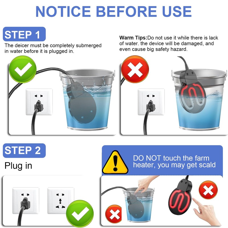KNEOYR 500W De-icer Submersible Bird Bath Heater - Ideal for