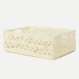Heritage Lace Mode Crochet 12"x9"x5" Wire Frame Basket, Cream