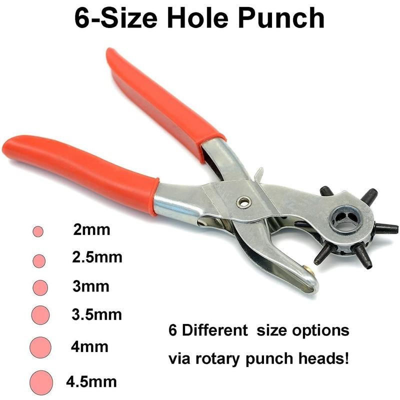 9" Leather Hole Punch Hand Pliers Belt Holes 6 Sized