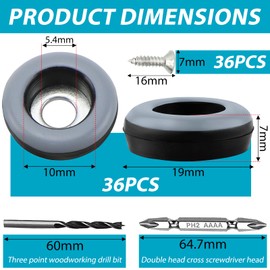 TXErfolg Teflon gliders for screwing, 36 pieces, floor gliders, diameter 19 mm (round, black), furniture glides with 36 stainless steel screws and 2 drills, furniture glider set, effective protection