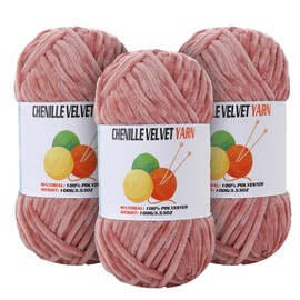 3 * 100g Velvet Chenille Chunky Yarn for Crocheting, Handcrafts Weaving Soft Chenille Yarn for Crocheting Clearance, Used for Making Baby Yarns Blanket, Clothes, Knitting Creations (Peach)