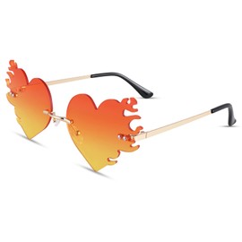 COASION Melting Heart Sunglasses for Women Men Trendy Design Rimless Party Cute Prom Glasses Personality Fashion Fire Flame Shades (Yellow)