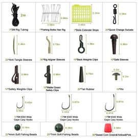 SHADDOCK 265pcs Carp Fishing Tackle Box Kit Include Carp Fishing Swivels Snaps Tubes Hooks Leader Rigs Boilie Stops Equipment Carp Hair Rigs Kit Carp Fishing Terminal Tackle Box