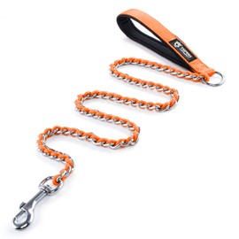TSPRO Chew Proof Leash - 3.6 FT Stainless Steel Metal Training Leash with Soft Handle for Medium Large Dog (3MM, Orange)