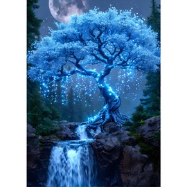 GDYEEH Tree of Life Diamond Painting Adults, 5D Waterfall Diamond Painting Pictures Beginners, DIY Moon Round Full Drill Diamond Painting Embroidery Cross Stitch Gifts Home Wall Decor 30 x 40 cm