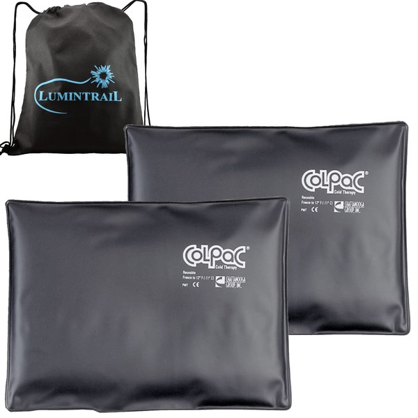 Chattanooga ColPac, Reusable Gel Ice Pack for Cold Therapy, Standard Size 2 Pack Bundle, Black Polyurethane, with a Lumintrail Drawstring Bag