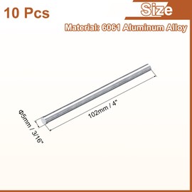 sourcing map 10Pcs 3/16"(5mm) Dia Round Aluminum Rod, 4"(102mm) Long 6061 Aluminum Round Rod Solid Lathe Bar Stock for Industry Construction DIY Crafts