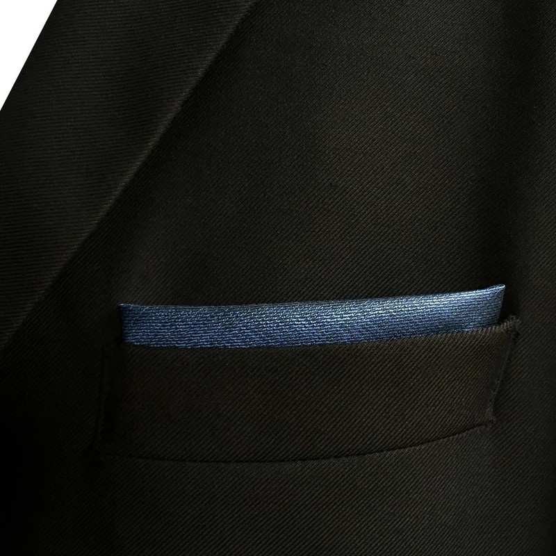 SHLAX & WING Men's Silk Pocket Square, Solid, Blue, Extra