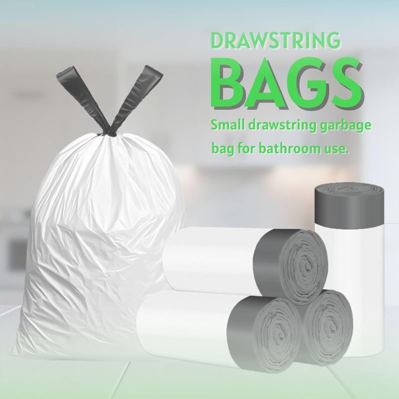 15L Bin Liners Drawstring Small Bin Bags 48 White Waste