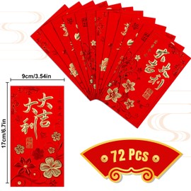 Whaline 72Pcs Chinese New Year Red Envelopes Large Red Packet 2025 Year of the Dragon Hong Bao Plum Blossom Pattern Spring Chinese Lucky Money Pockets for Wedding Chinese Lunar Year, 3.5 x 6.7 In