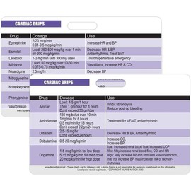 Cardiac Drips Reference Horizontal Badge Card - Excellent Resource for s,  Clinicals, and RN Students -   School Supplies and Accessories