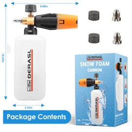 DERASL Foam Cannon, 1/4" Quick Connector Foam Cannon for Pressure Washer, Pressure Washer Foam Cannon with Adjustable Nozzle & 1L Foam Cannon Bottle, Soap Cannon for Pressure Washer with Handle