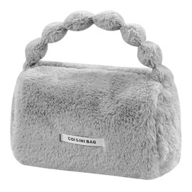 YASYU Cute Makeup Bag Travel Cosmetic Organizer Bag Furry Toiletry Bags for Women and Girls(Grey), 20 x 13 x 13 cm
