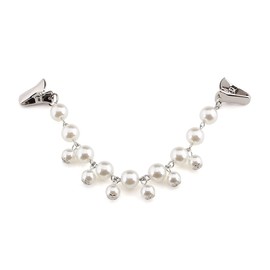 COLORFUL BLING Pearl Crystal Sparkling Teardrop Chain Dresses Shawl Collar Clips Retro Cardigan Sweater Shirt Brooch Clips Glove Clasp for Women-2