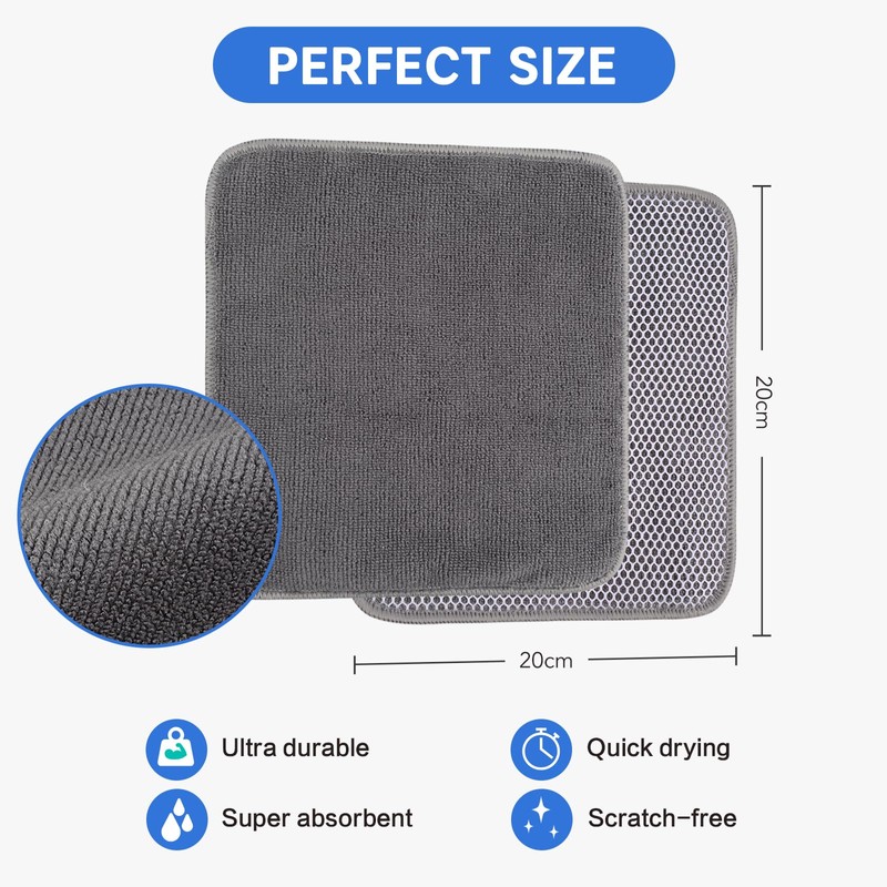 VIVOTE 6 Pack Microfiber Dual Surface Scrubbing Cloth, No Scratch