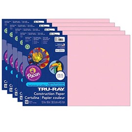 Tru-Ray Construction Paper, Pink, 12" x 18", 50 Sheets Per Pack, 5 Packs