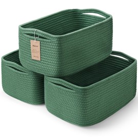 Maxuni 3-Pack Storage Baskets for Organizing | Woven Shelf Toy Basket | Rope Baskets for Gifts Empty | Closet Organizer Bins with Handles | Cube Decorative Box | 13.7×7.1×6.7” | Dark Green