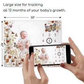 Yuzioey Wilfflower Girl Milestone Blanket, Floral Baby Growth Chart Monthly Blanket, Watch Me Grow Girl Wildflower Baby Nursery for New Moms Baby Shower(50"x40")