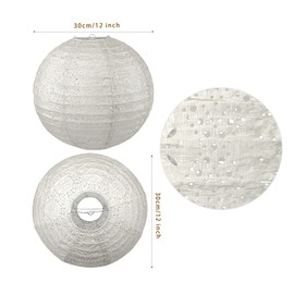 LIHAO 12 inch Paper Lantern Hollowed Hanging Lantern Lamp Shade Decoration Round Paper Lanterns for Birthday Wedding Party Decoration - White