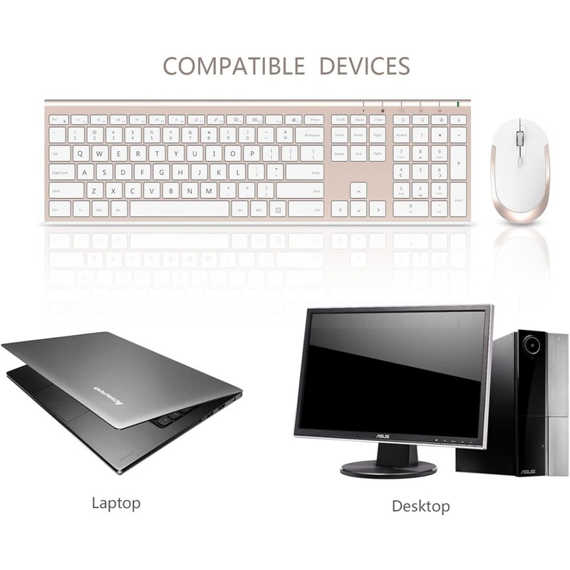 Wireless Keyboard and Mouse, Vssoplor Rechargeable Quiet Full-Size Keyboard and