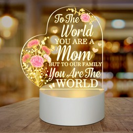 Jetec Christmas Gifts for Mom Best Mom Birthday Gifts from Daughter Son Thank You Gift for Mom Sunflower Engraved Acrylic Heart Lamps USB Low Power Night Light Table Decor(to The World)
