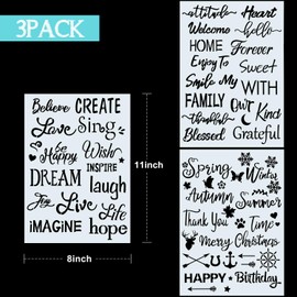 3 Pieces Plastic Painting Stencils Inspirational Word Stencils 8 x 11 Inch Reusable Stencils Template for Painting on Wood, Fabric, Paper, Wall DIY Drawing Craft