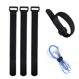 Stoooduo Velcro Cable Ties, Fastening Belt, Set of 4, Velcro Type, Buckle Included, Cord Tie, Cable Loop, Black
