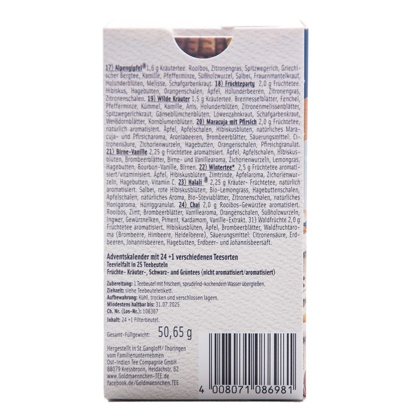 Goldmännchen Angel Tea Advent Calendar 24 + 1 Portion Bag,