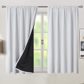 BGment Greyish White 100% Blackout Curtains 54 Inches Long with Black Liner, Rod Pocket and Back Tab Double Layer Room Darkening Thermal Window Curtains for Bedroom, 2 Panels, Each 52 x 54 Inch