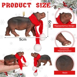 Bucherry 3 Pcs Hippopotamus Tiny Miniature Christmas Tree Ornament Hippo Gifts for Hippo Lovers Hippopotamus Ornaments for Christmas Tree Home Decorations