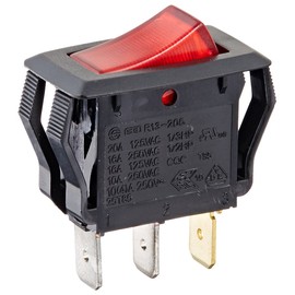 NSi Industries, LLC Rocker Switches, On Off Circut Function, SPST, 15/7.5 amps at 125/250 VAC, 0.625" Width, 1.250" Height, 0.828" Depth, Red - 77150RQ