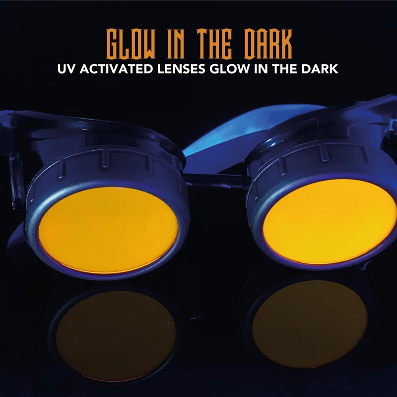 UMBRELLALABORATORY Steampunk Victorian Style Goggles with Neon Orange Spiral Diffraction