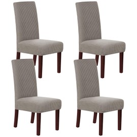 Smarcute Dining Chair Covers Stretch Removable Washable Chair Covers Chair Protector Home Decor Spandex Jacquard Dining Chair Protector Cover for Dining Room Set of 4, Taupe