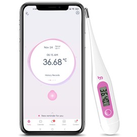 Femometer Digital Basal Body Thermometer Fertility Monitor Record BBT Manually, Draw BBT Chart Pinpoint Ovulation Day, High Accuracy Perfect Companion for Ovulation (Pink)