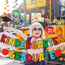 Kindergarten Graduation Decorations Kindergarten Graduation Banner with Kindergarten Hanging Swirl Kindergarten Graduate Decorations Kindergarten Graduations Party Decorations 2025 (1 red)