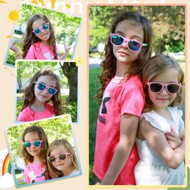 AZorb Kids Polarized Sunglasses TPEE Rubber Flexible Frame for Boys Girls Age 3-8, 100% UV Protection (Pink Green/Blue Mirror + Black/Blue Mirror)