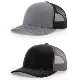 Richardson 2-Pack 112 Trucker OSFA Baseball HAT Ball Cap (Heather Gray/Black & Black/Charcoal)