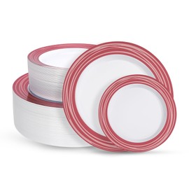 Glowserve 100PCS Reddish Brown Disposable Plastic Plates Include 50PCS 10.25inch Dinner Plate and 50PCS 7.5inch Dessert Plate Heavy Duty Plastic Dinnerware for Party Wedding Anniversary New Year