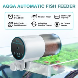 AQQA Automatic Fish Feeder for Aquarium - Auto Fish Food Dispenser with 8/12/24/48H Timer, 230ml Large Capacity Vacation Tank Feeder for Turtle Betta Goldfish, Feeding Port Automatic Alignment
