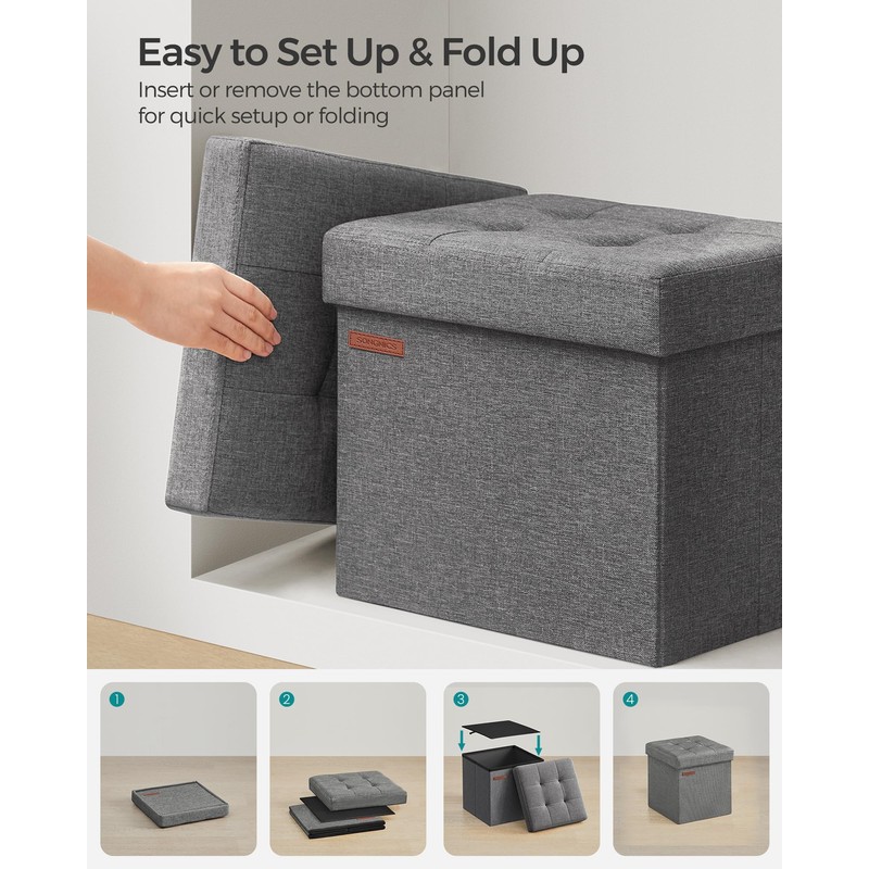 SONGMICS 11.8 Inches Small Folding Storage Ottoman Cube, Storage Footrest,