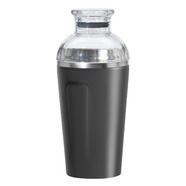 OGGI Groove Insulated Cocktail Shaker-17oz Double Wall Vacuum Insulated Stainless Steel, Tritan Lid has Built In Strainer, Ideal Cocktail Mixer, Martini Shaker, Margarita Shaker, Black