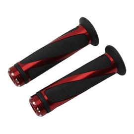 PowerMotor 7/8" 22mm CNC Handlebar Rubber Grips Universal Aluminum Racing Grip Replacement for Motorcycle ATV Dirt Pit Bike Red