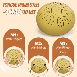 Aedcbaide Tongue Drum Portable Mini Drum 6 Inch 11 Tone Steel Tongue Drum, D Major Singing Bowl Handpan Instrument with Beaters for Children Meditation Yoga Sound Healing Garden Christmas (Gold)