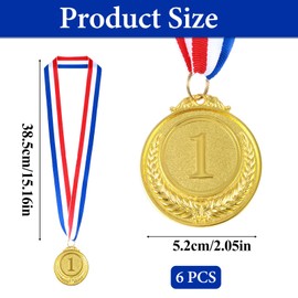 ZEYIYER 6 Pcs Gold Medal, Medals for Adults and Children, Olympic Style Winner Medals,1st Medal Winner Medals for Sports Competition, Award Ceremony, Party
