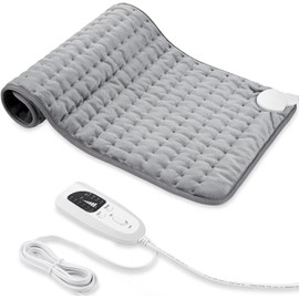 VIBOOS Heating Pad, Electric Heat Pad with Automatic Shut-Off and 6 Temperature Levels, Heating Pad for Back, Neck, Shoulder, Stomach, Machine Washable (Silver Grey, 30 x 60 cm)