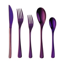 Baikai Heavy-duty Dinerware Silverware Set, 20 Pieces Purple Flatware Cultery Sets, Stainless Steel Kitchen Utensils Service for 4